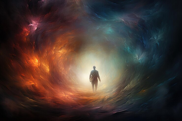 Foto concepto bíblico religioso de la muerte humana el alma va al purgatorio camino al cielo luz al final del túnel camino a dios vida y muerte cielo cielo y infierno
