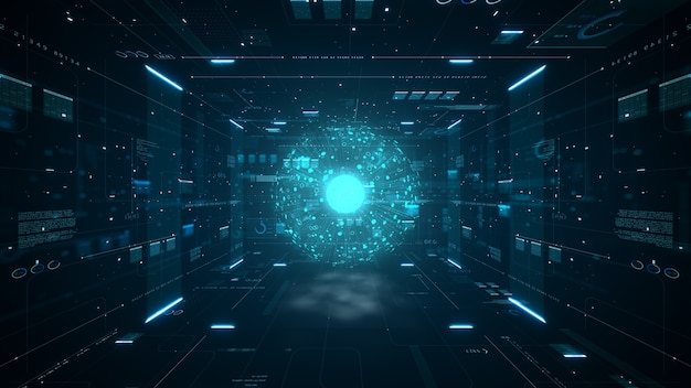 Foto concepto de big data de tecnología abstracta. gráfico de movimiento para centro de datos abstracto, flujo de datos. transferencia de big data y almacenamiento de blockchain, servidor, internet de alta velocidad. representación 3d.