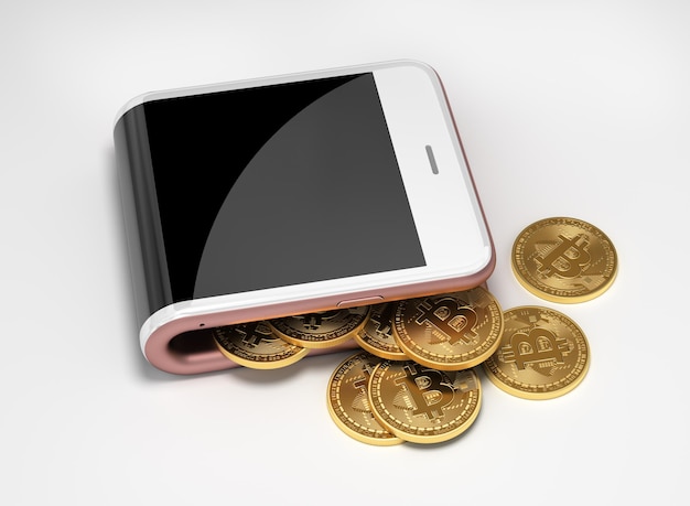 Concepto De Billetera Digital Rosa Y Bitcoins