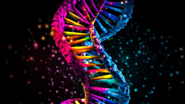 Concepto de bioquímica con molécula de adn adn sobre fondo oscuro generado por ai