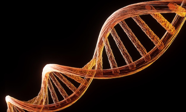 Concepto de bioquímica con molécula de adn aislada en fondo blanco, representación 3d