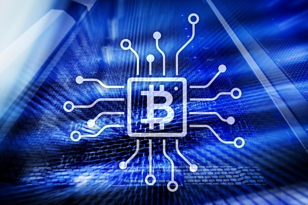El concepto de Blockchain en el fondo de la sala de servidores