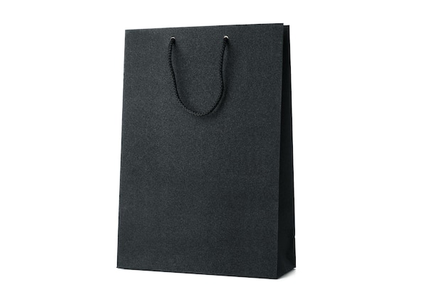 Concepto de bolsa negra de venta de viernes negro aislada sobre fondo blanco