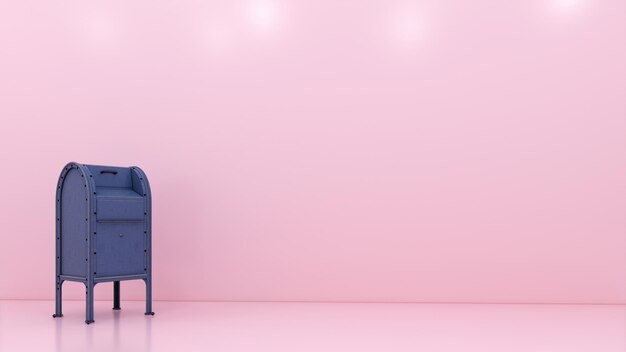 Concepto de buzón azul 3d con fondo rosa