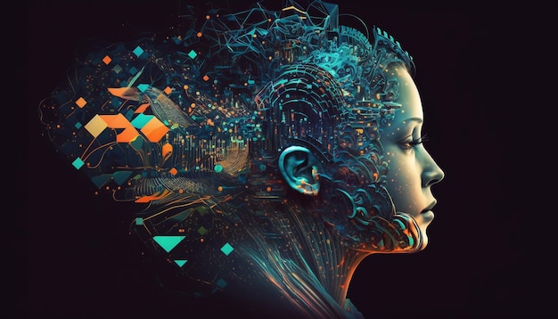 Concepto de cabeza de inteligencia artificial futurista