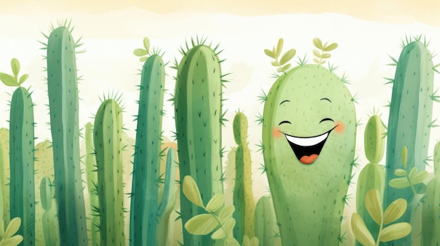 El concepto de cactus feliz y sonriente fuera de la naturaleza