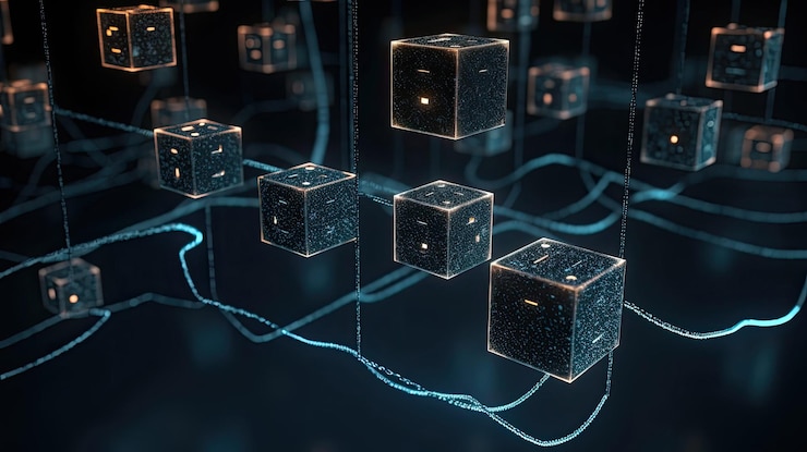 Foto concepto de cadena de bloques la cadena consiste en una conexión de red con tecnología de ia generativa