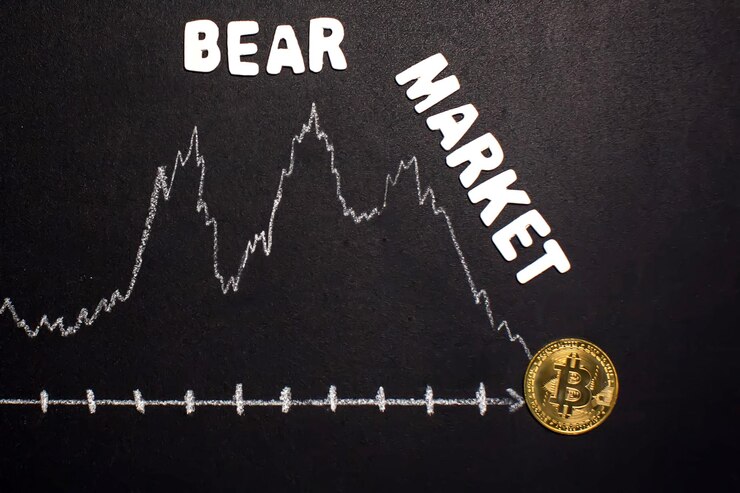 Foto concepto de caída del mercado bajista financiero en el fondo de la pizarra