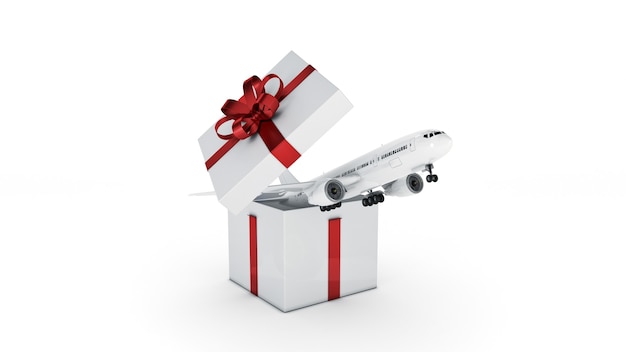 Foto concepto de caja de regalo de avión render 3d