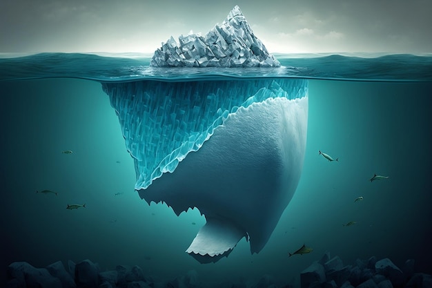 El concepto de calentamiento global bajo el agua Una ilustración de un iceberg IA generativa