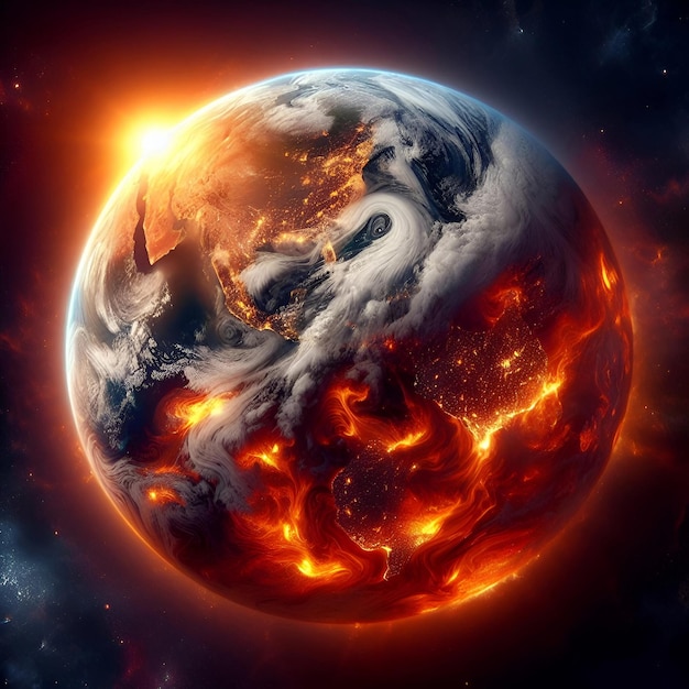 Concepto de calentamiento global y cambio climático de la tierra de fuego