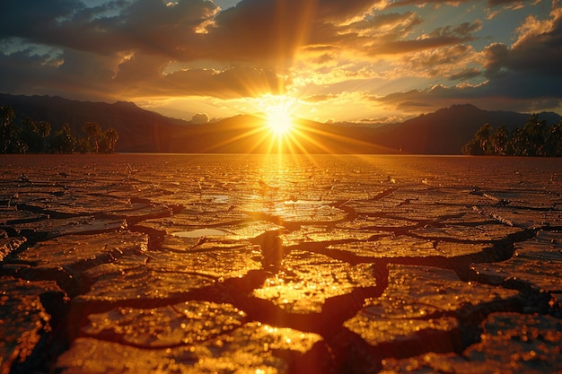 concepto de calentamiento global con lago seco de tierra agrietada fotografía profesional