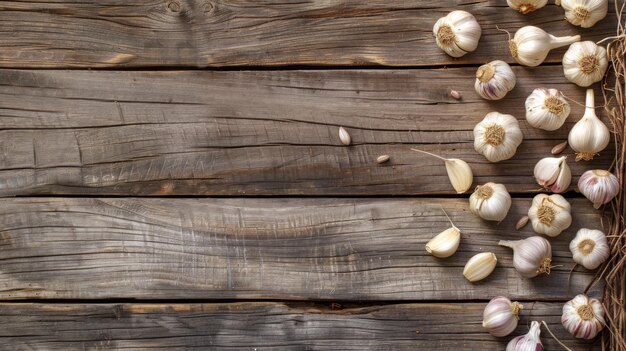 El concepto del cartel de recetas de cocina con ajo en la mesa de madera