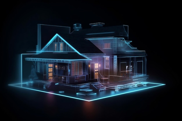 Concepto de casa holográfica Vida futurista y IA generativa de realidad virtual
