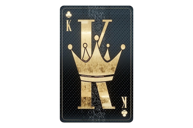 Concepto de casino clubes rey naipes diseño negro y dorado aislado sobre fondo blanco Juegos de azar estilo de lujo póquer blackjack baccarat 3D render 3D ilustración