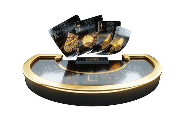 Foto concepto de casino mesa de blackjack diseño de oro negro aislado sobre fondo blanco juego de lujo estilo baccarat poker póster para diseño de casino 3d render 3d ilustración