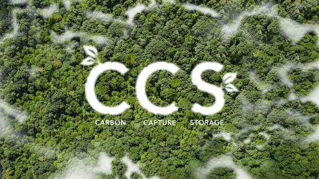 Concepto de CCS cero emisiones netas concepto de operaciones Ahorrar energía energía verde Reducir las emisiones de dióxido de carbono Energía sostenible Neutralidad de carbono y emisiones netas cero Vista superior de árboles verdes