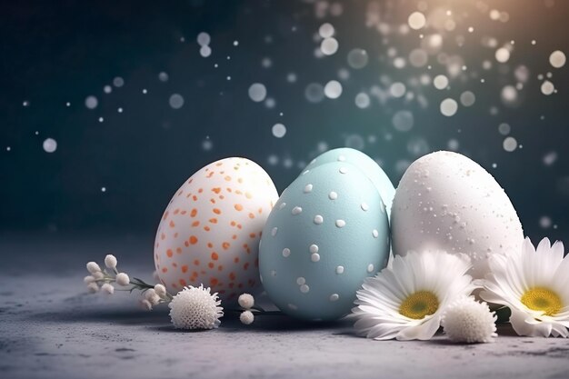 Concepto de celebración del día de Pascua feliz Fondo de flores y huevos de Pascua coloridos Generar Ai