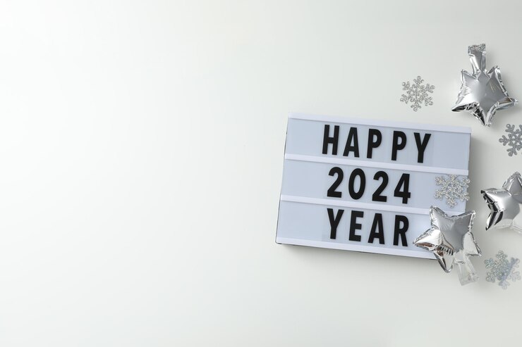 El concepto de celebrar el Año Nuevo 2024 con un cartel con una inscripción.