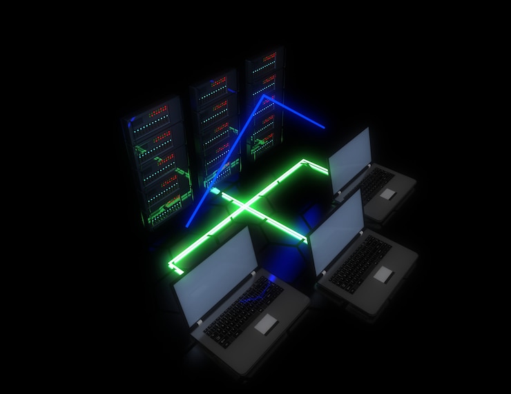 Foto concepto de centro de datos futuro 3d. ilustración 3d