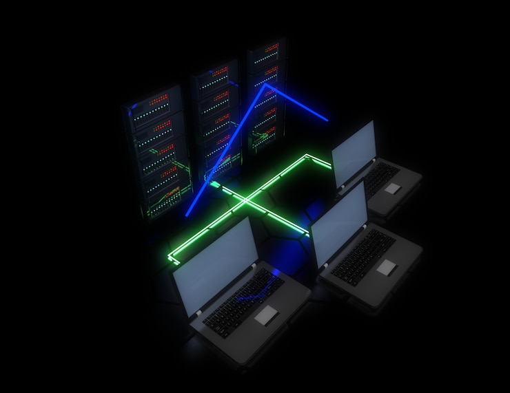 Foto concepto de centro de datos futuro 3d. ilustración 3d