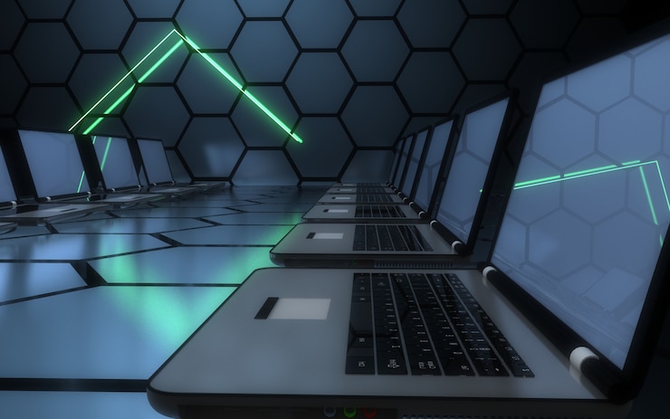 Foto concepto de centro de datos de red informática futura 3d. ilustración 3d