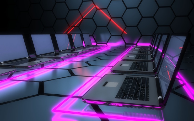 Foto concepto de centro de datos de red informática futura 3d. ilustración 3d