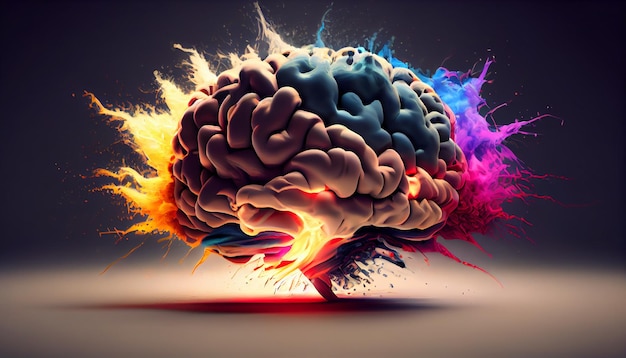 El concepto de un cerebro humano lleno de creatividad muestra múltiples colores y acción