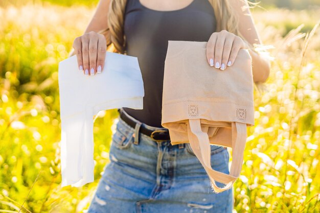 Concepto de cero residuos Use bolsas de plástico o bolsas multiusos Concepto de estilo de vida ecológico y consciente de cero residuos