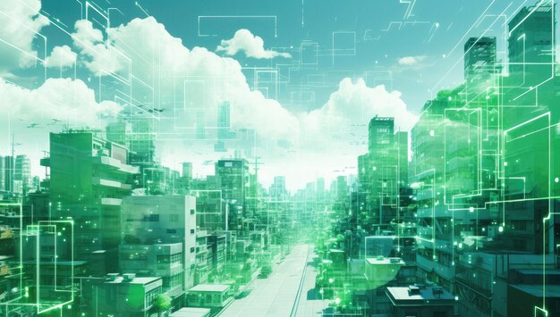 Concepto cibernético futuro de ciudad verde futurista