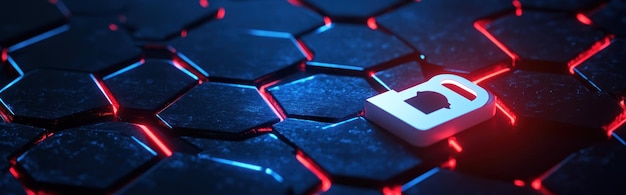Concepto de ciberseguridad con un candado en un patrón hexagonal