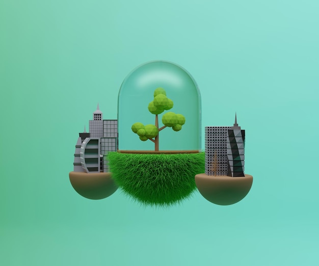 Concepto de ciudad ecológica con el entorno mundial Ilustración 3d