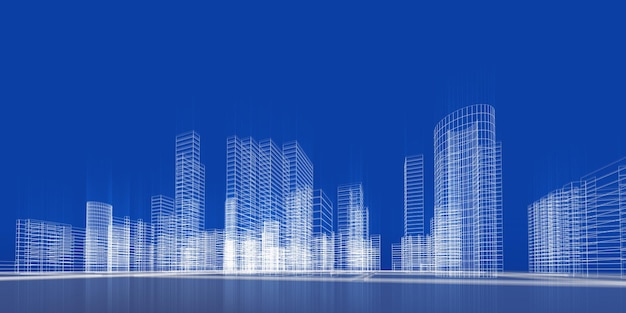 Concepto de la ciudad Edificio de construcción de la ciudad Renderización 3D