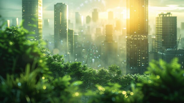 Concepto de ciudad verde futurista de la ciudad del futuro basada en la energía verde y la ecoindustria