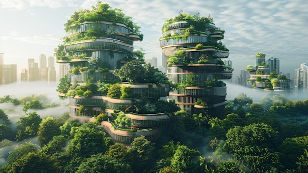 Concepto de ciudad verde futurista de la ciudad del futuro basada en la energía verde y la ecoindustria