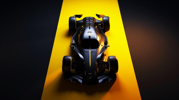 Un concepto de coche de carreras negro sobre un fondo negro y amarillo