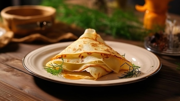 Concepto de cocina francesa Creperie Panqueques delgados estufados