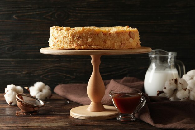 Concepto de cocina con sabroso pastel de Napoleón