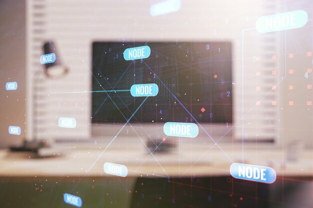 Concepto de codificación creativa abstracta en el fondo de una computadora portátil moderna Multiexposición