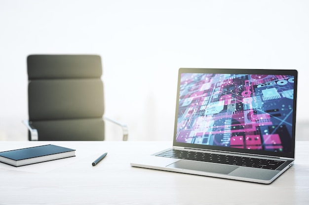 Concepto de codificación creativa abstracta en la representación 3D de la pantalla del portátil moderno