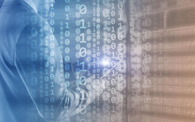 Concepto de código binario de medios mixtos de matriz de fondo futurista