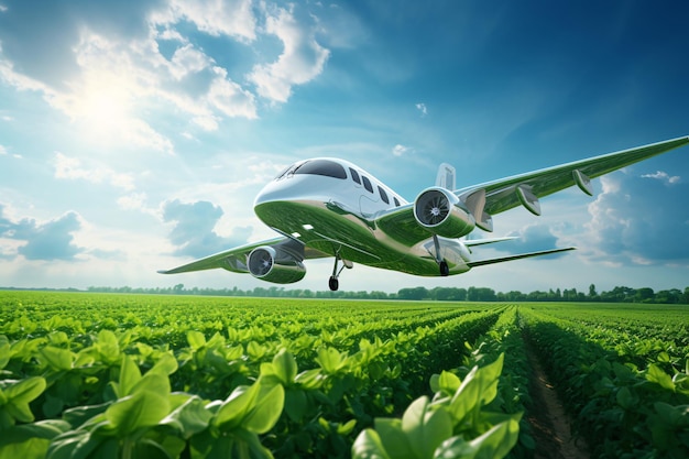 Foto concepto de combustible de aviación sostenible vuelo de emisiones netas cero transporte sostenible y ecológico