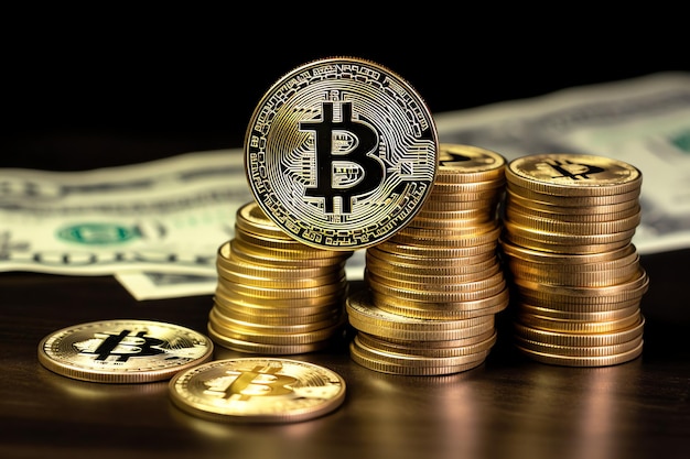 Concepto de comercio de Internet de negocios de tecnología de dinero futurista de criptomoneda digital de bitcoin dorado