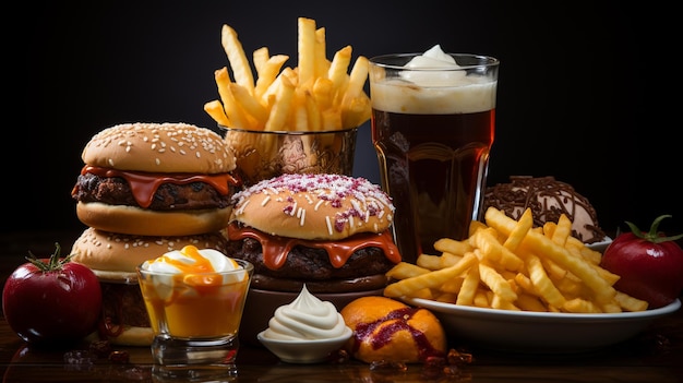 concepto de comida y bebida comida poco saludable comida rápida comida poco saludable y comida rápida