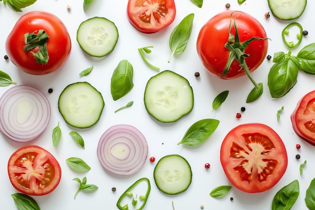 Concepto de comida Diseño creativo de verduras sobre fondo blanco