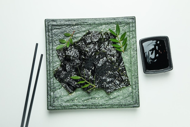 Concepto de comida japonesa vista superior de algas nori