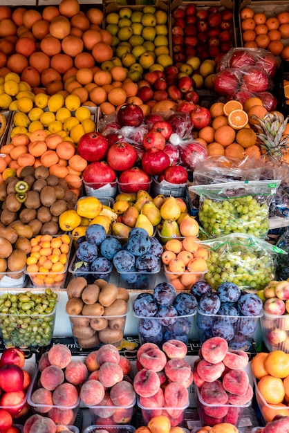 Foto concepto de comida natural saludable del mercado de frutas