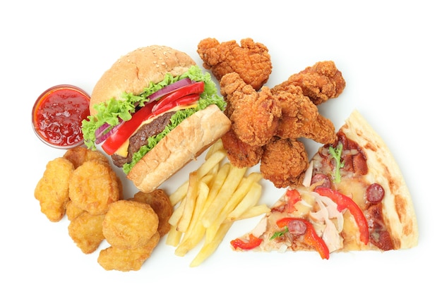 Concepto de comida rápida aislada sobre un fondo blanco