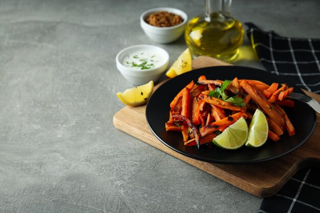 Concepto de comida sabrosa batata frita espacio para texto