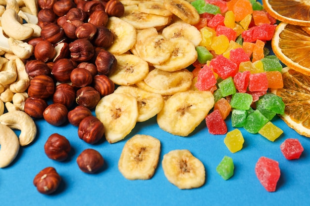 Foto concepto de comida sabrosa deliciosas frutas secas sabrosa comida seca